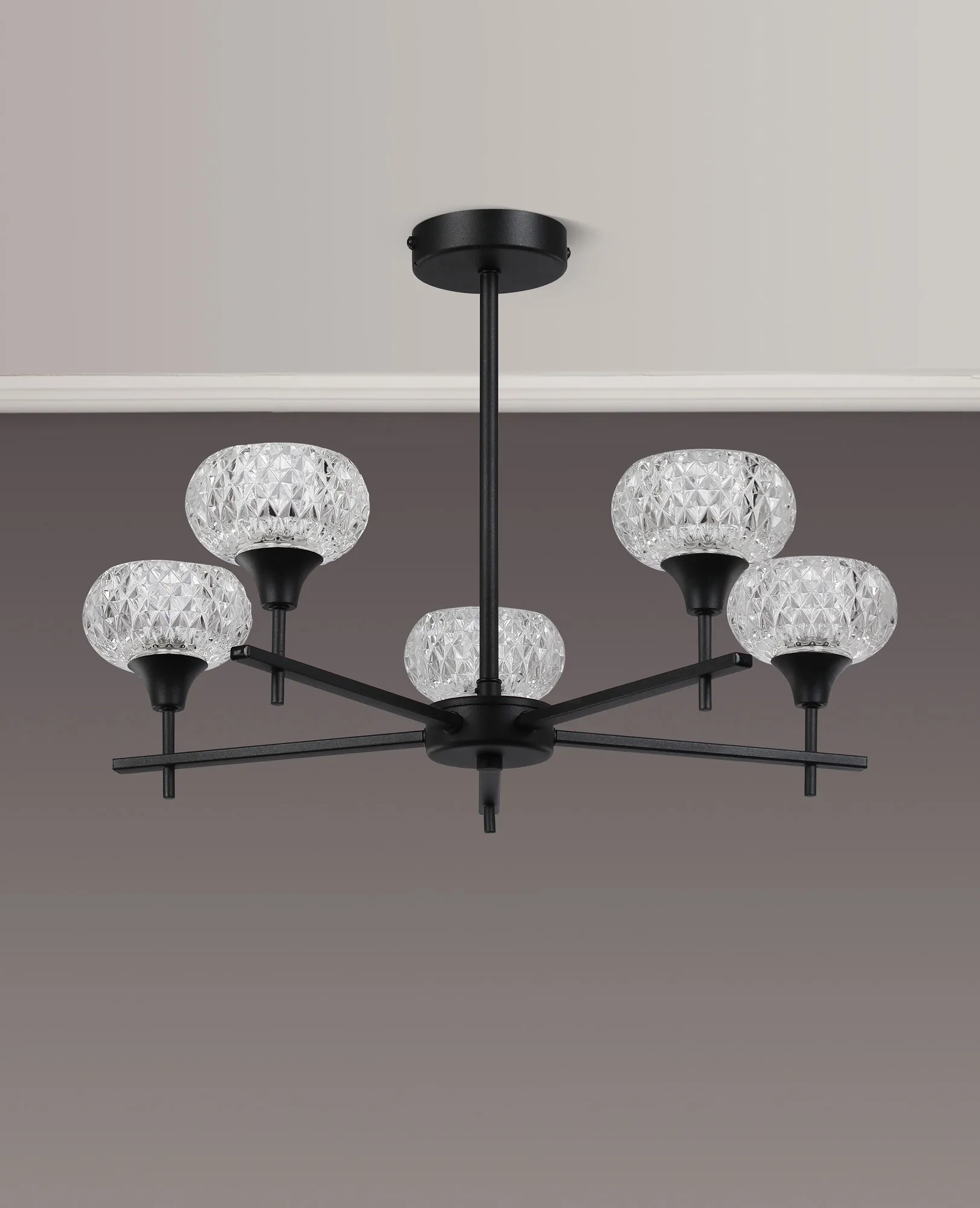 Aria Glass Fixed Pendant 5 Light IP44 Satin Black D0847BL  Deco Aria